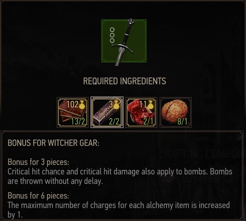 The Witcher 3 Grandmaster Manticore Gear Stats - Silver Sword