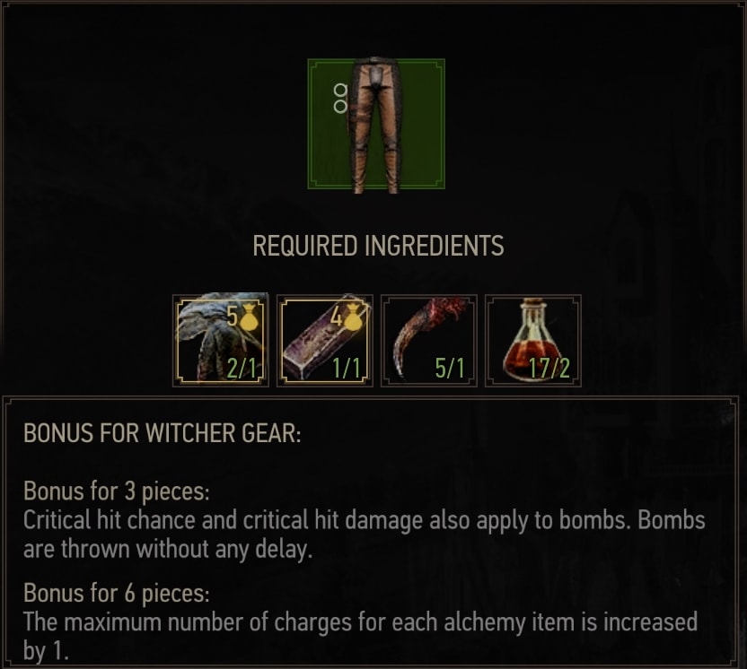The Witcher 3 Grandmaster Manticore Gear Stats - Trousers
