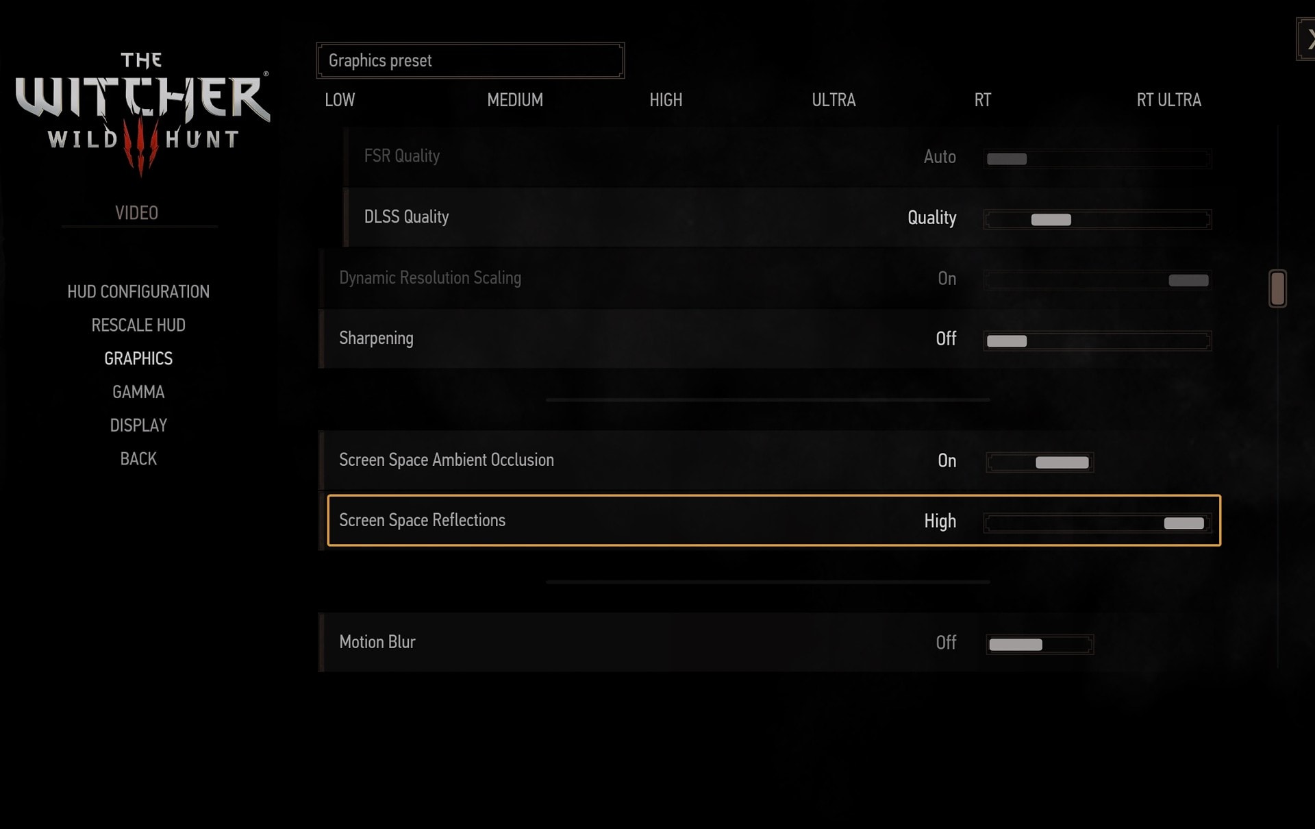 The Witcher 3 Screen Space Reflection Setting
