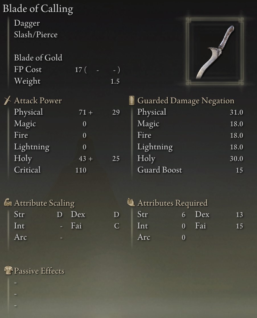 Blade of Calling stats