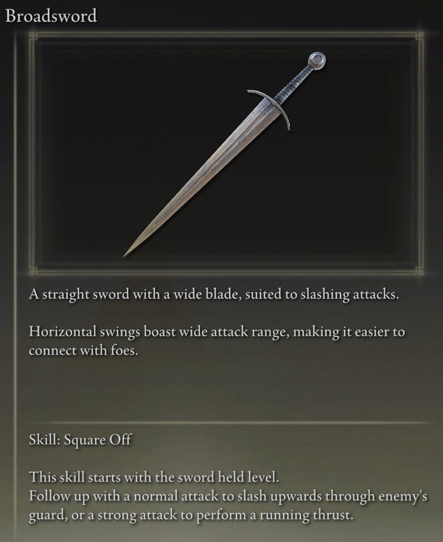 Full Elden Ring Straight Swords Catalog and Locations Guide - Broadsword description