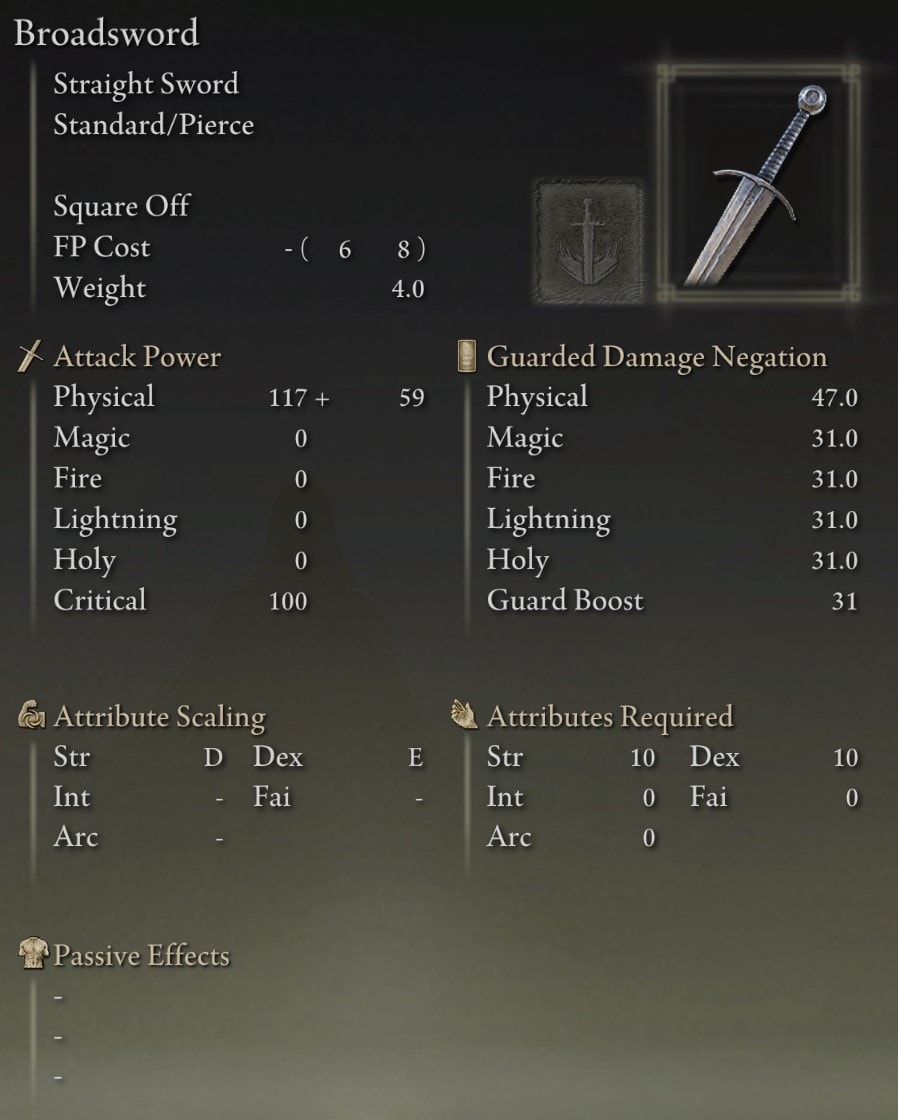 Broadsword stats