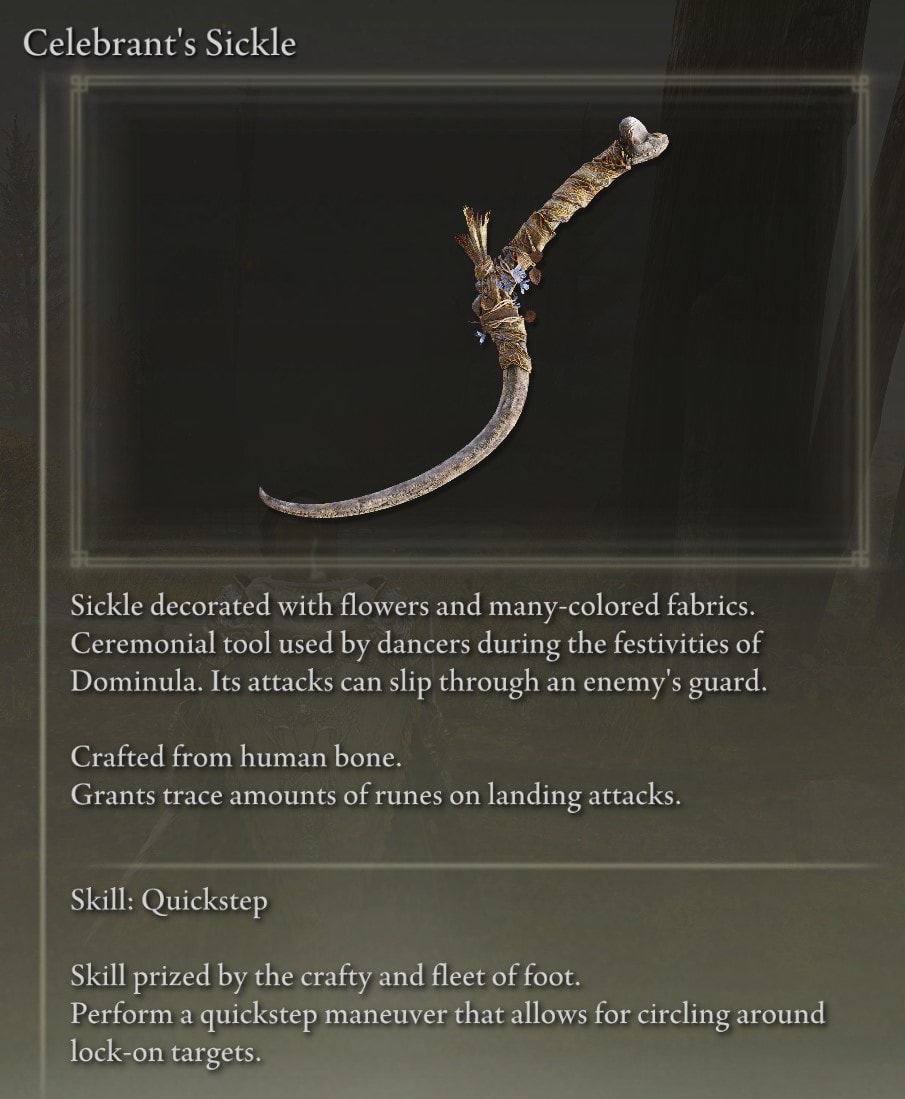 Full Elden Ring Daggers Catalog - Celebrant's Sickle description