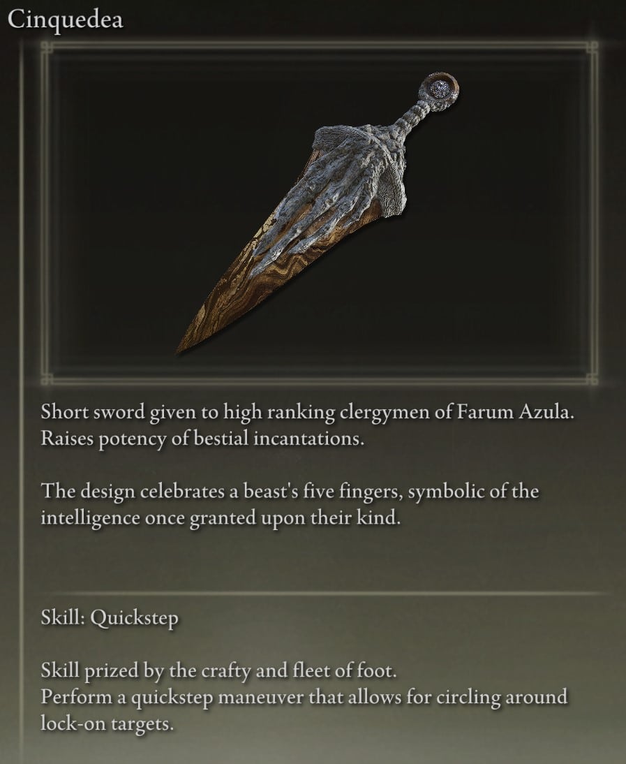 Full Elden Ring Daggers Catalog - Cinquedea description