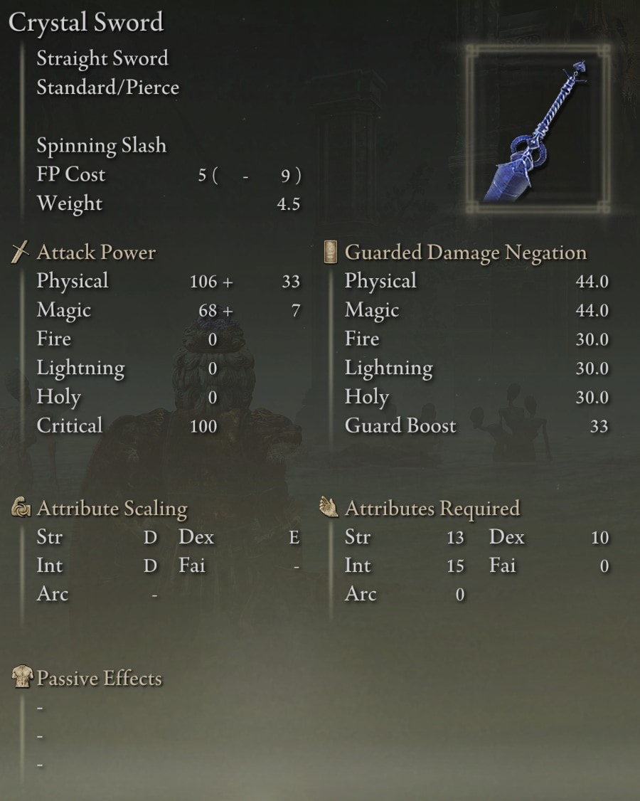 Crystal Sword stats