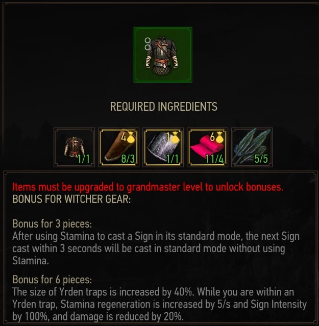 Crafting Requirements for Witcher 3 Enhanced Griffin Armor