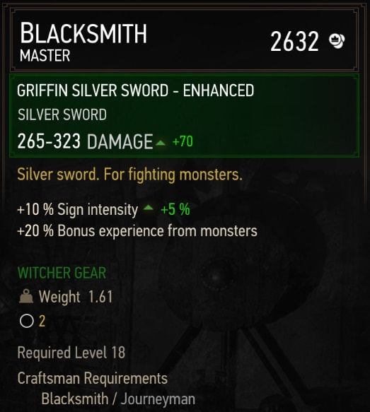 Enhanced Griffin Gear Set Stats - Silver Sword