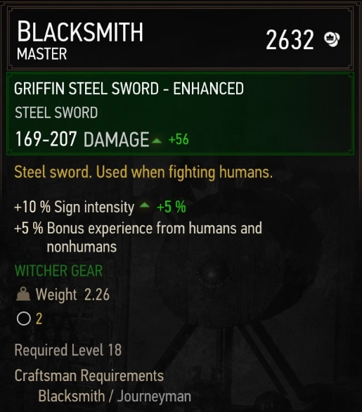 Enhanced Griffin Gear Set Stats - Steel Sword