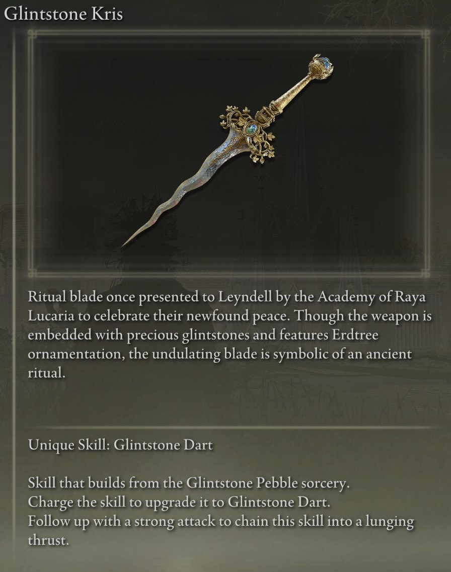 Full Elden Ring Daggers Catalog - Glintstone Kris description