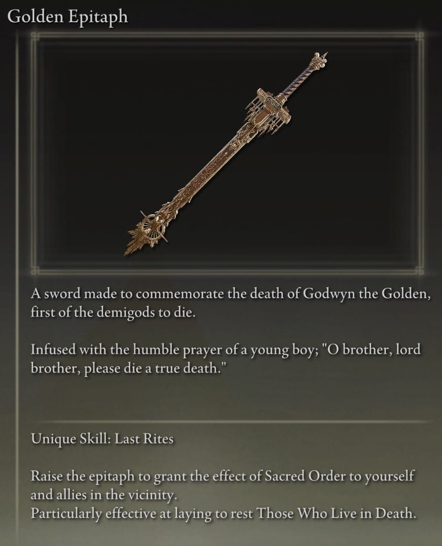 Full Elden Ring Straight Swords Catalog and Locations Guide - Golden Epitaph description