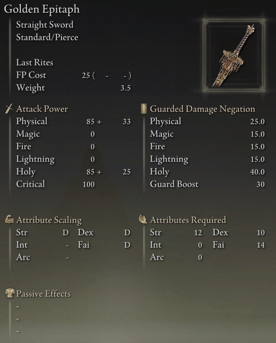 Golden Epitaph stats
