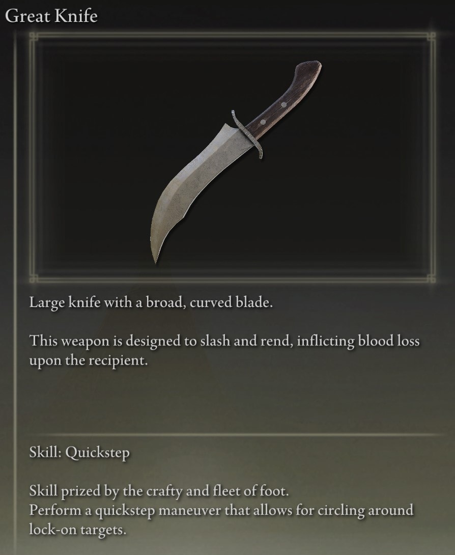 Full Elden Ring Daggers Catalog - Great Knife description