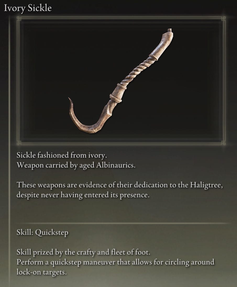 Full Elden Ring Daggers Catalog - Ivory Sickle description