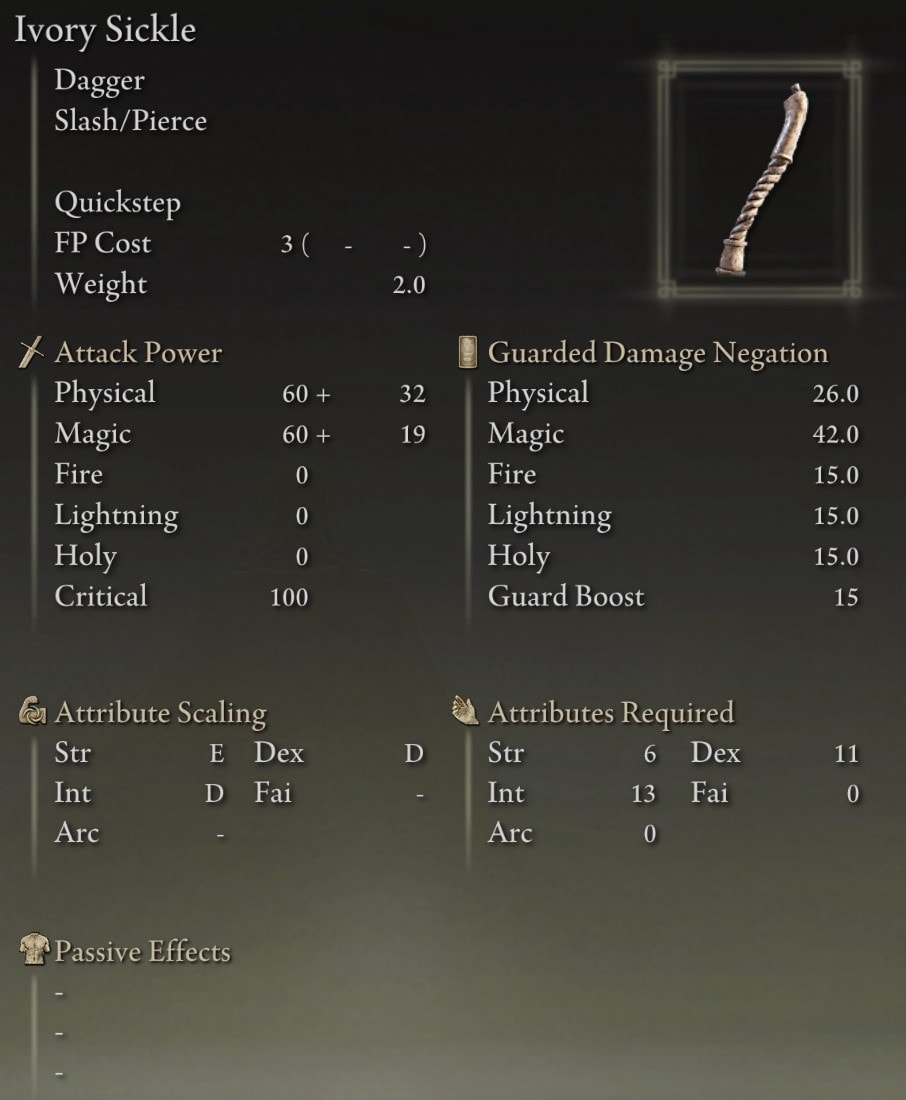 Ivory Sickle stats