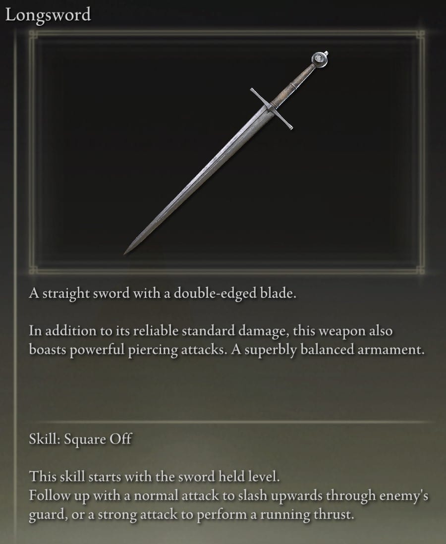 Full Elden Ring Straight Swords Catalog and Locations Guide - Longsword description