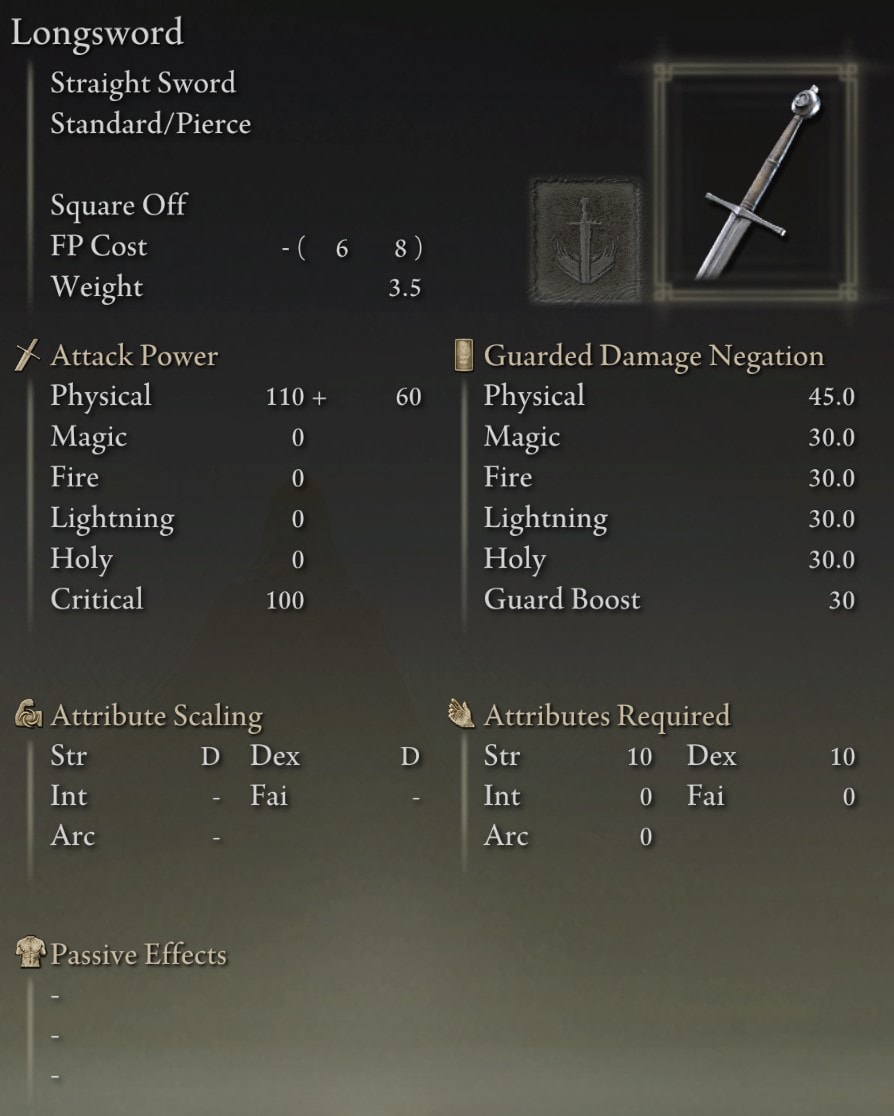 Longsword stats