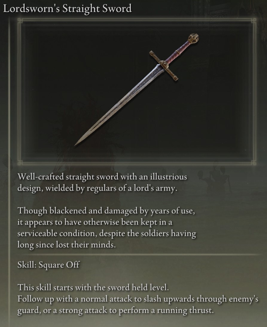 Full Elden Ring Straight Swords Catalog and Locations Guide - Lordsworn's Straight Sword description