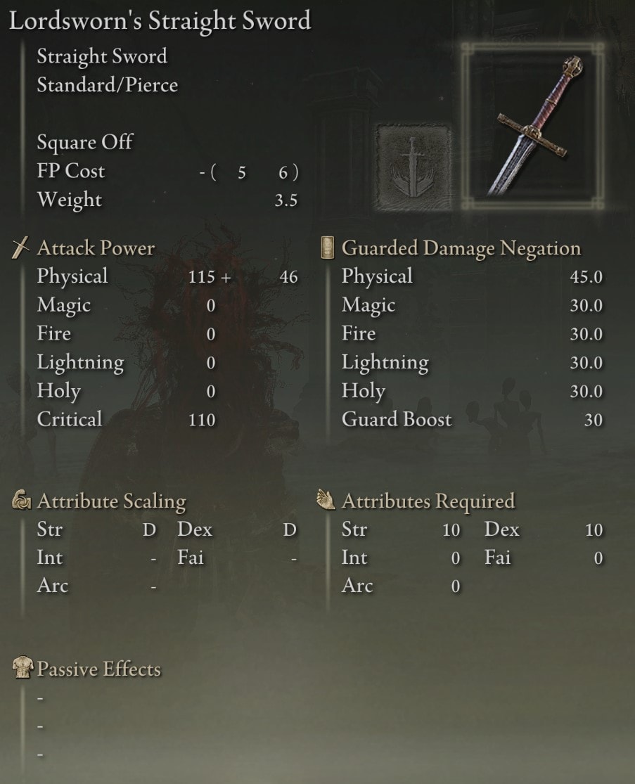 Lordsworn's Straight Sword stats