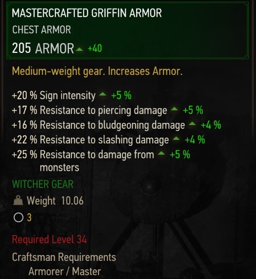 The Witcher 3 Mastercrafted Griffin gear set stats - Silver Sword