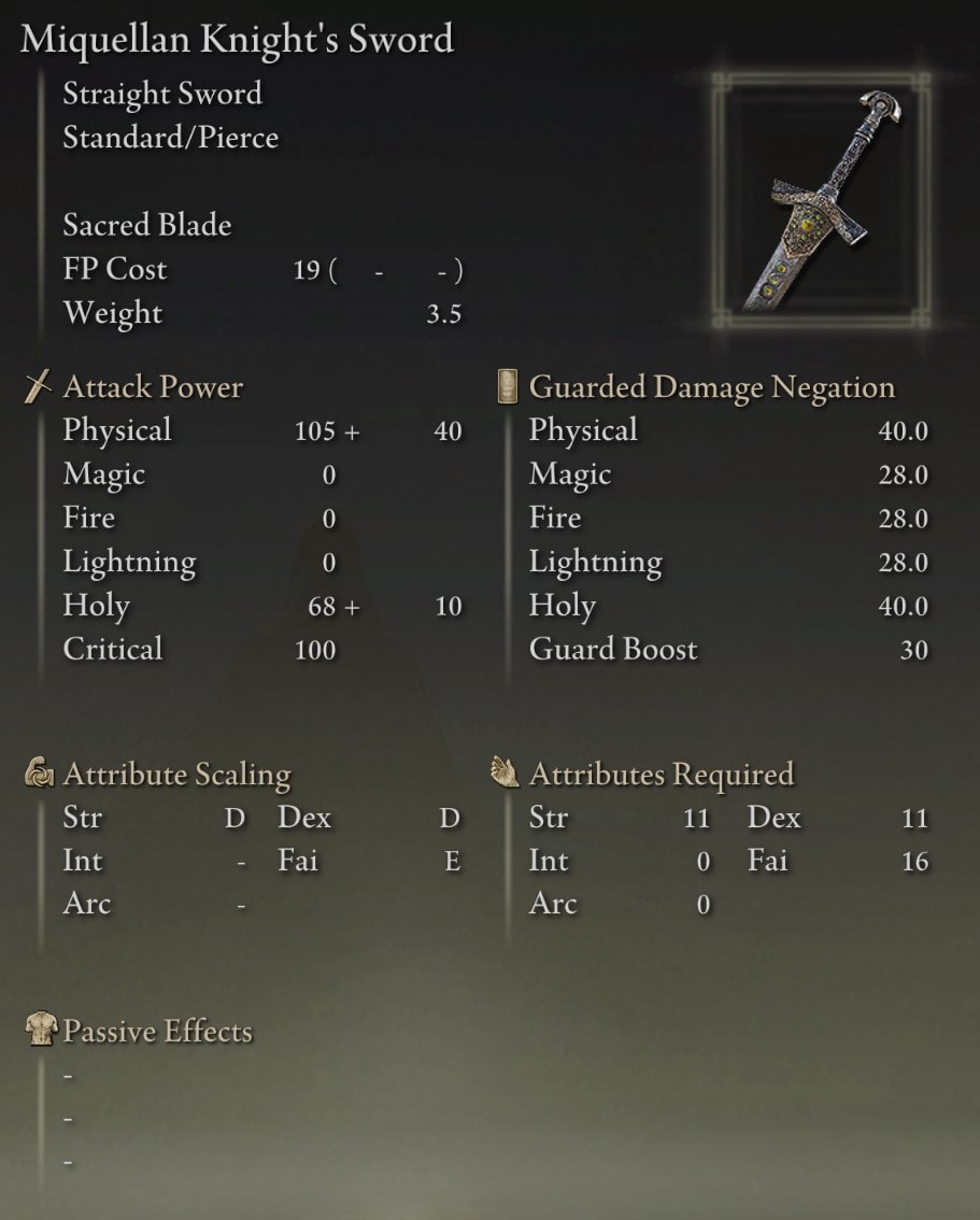 Miquellan Knight's Sword stats