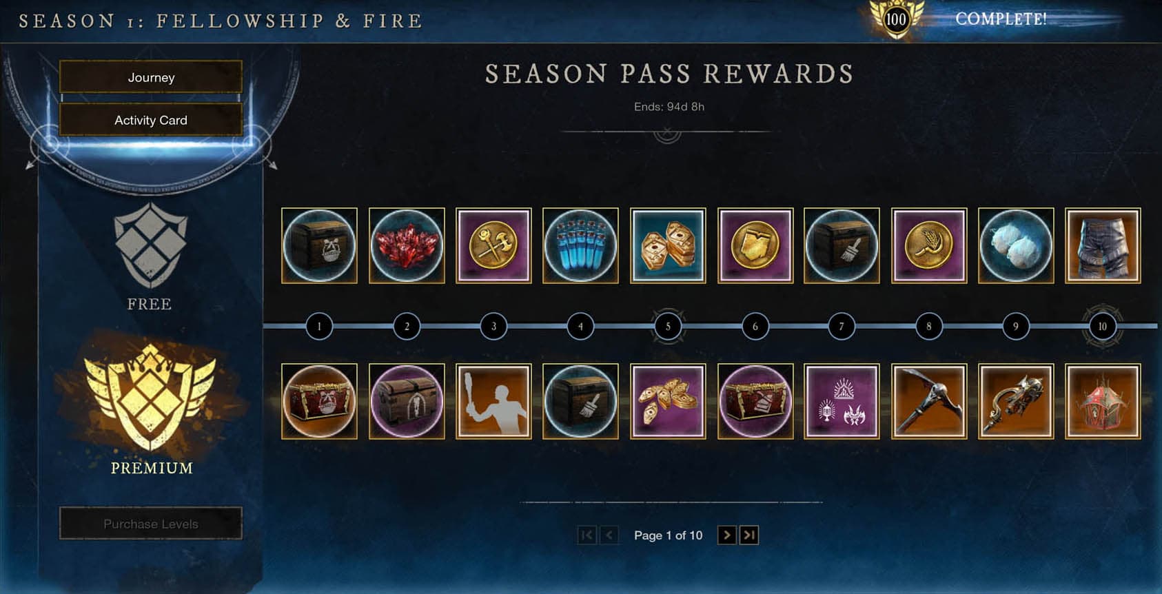 New World Season Pass Rewards window