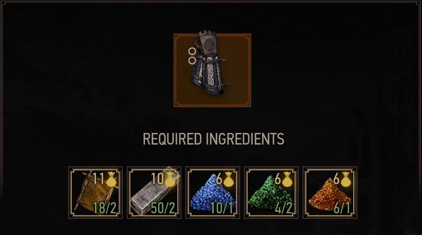 Ofieri Gauntlets Crafting Requirements