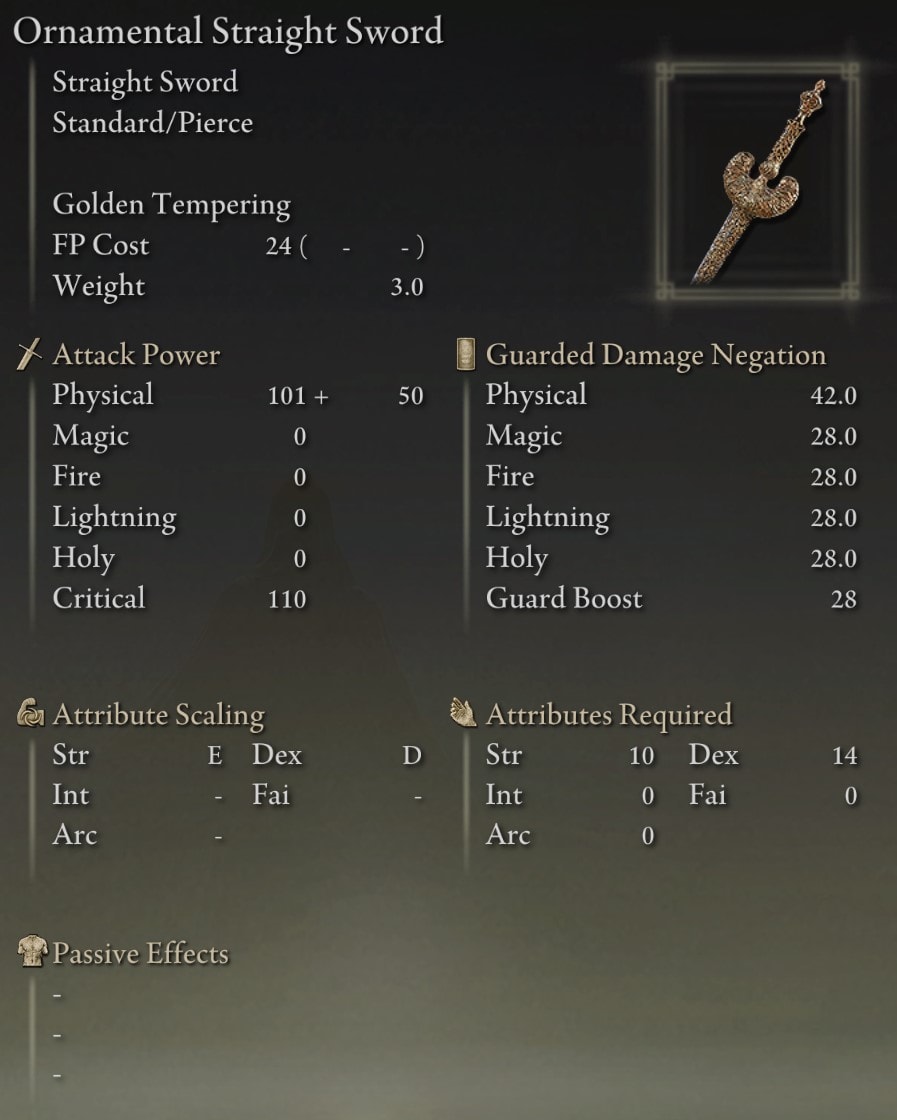 Ornamental Straight Sword stats