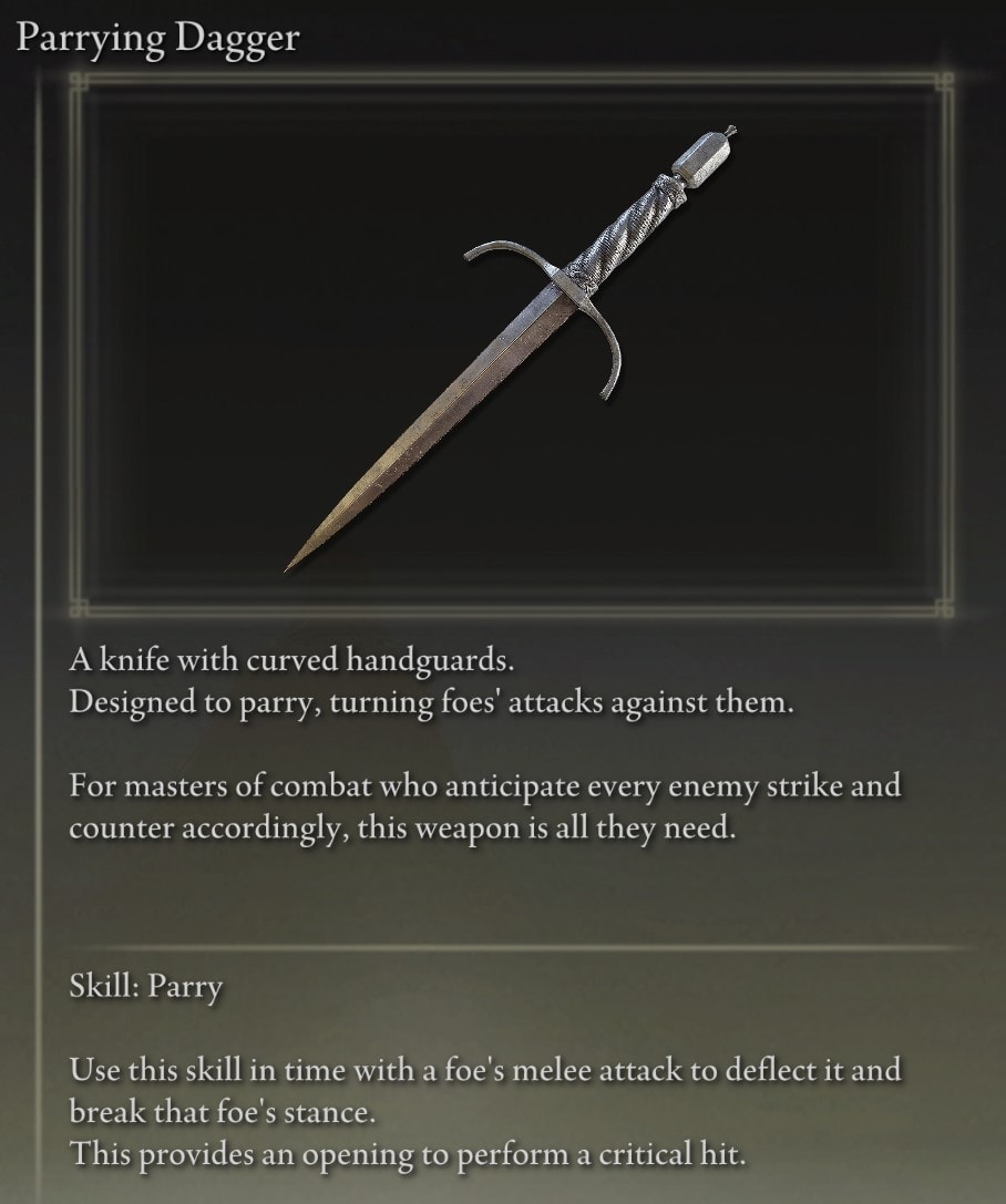 Elden Ring Parrying Dagger description overview