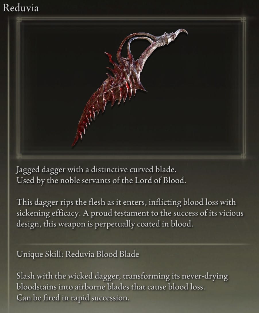 Full Elden Ring Daggers Catalog - Reduvia description