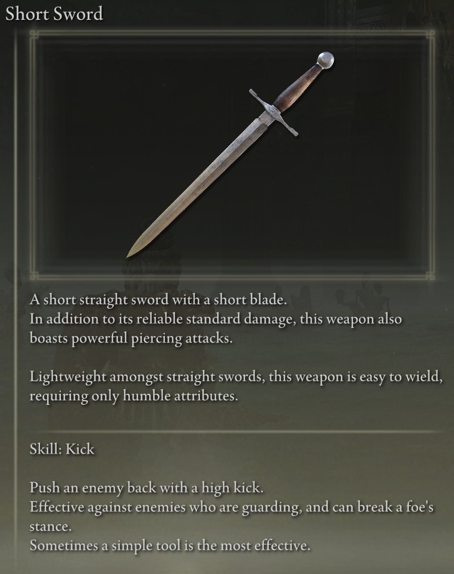 Elden Ring Straight Swords - Short Sword description
