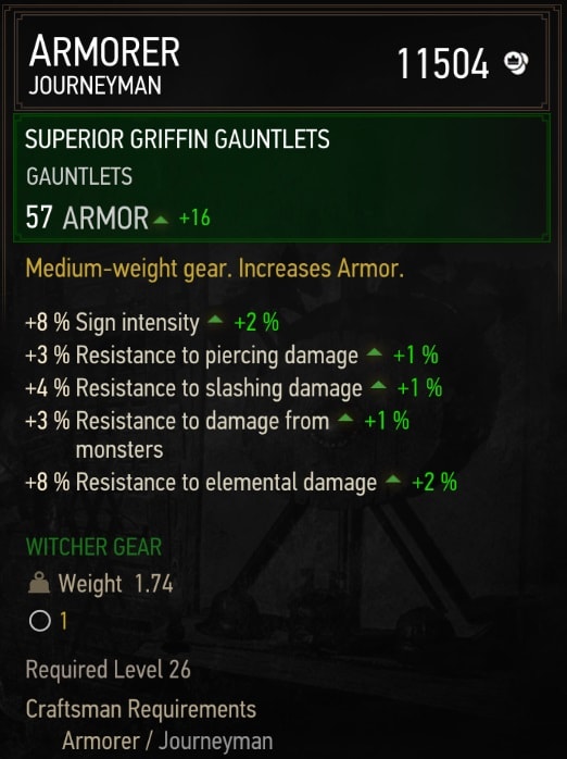 Superior Griffin Gear Set Stats - Gauntlets