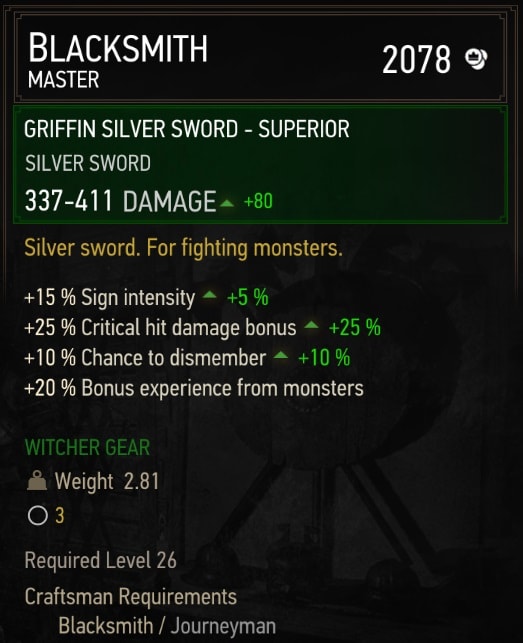Superior Griffin Gear Set Stats - Silver Sword