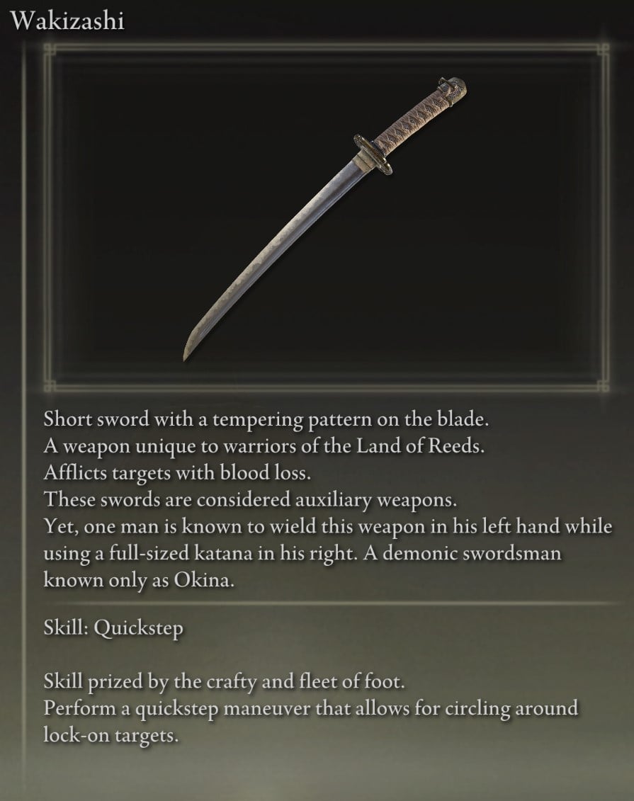 Full Elden Ring Daggers Catalog - Wakizashi description
