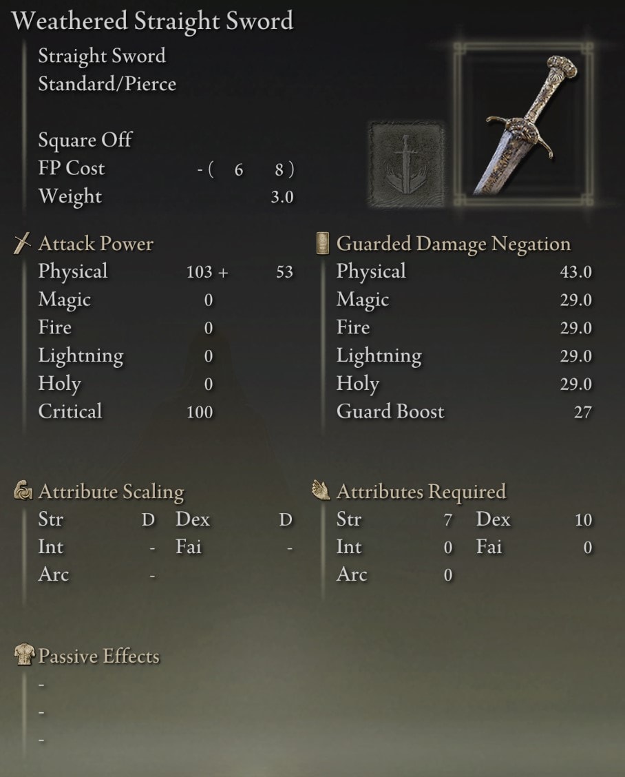 Weathered Straight Sword stats