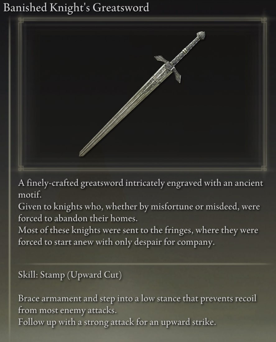 Elden Ring Greatswords - Banished Knight's Greatsword