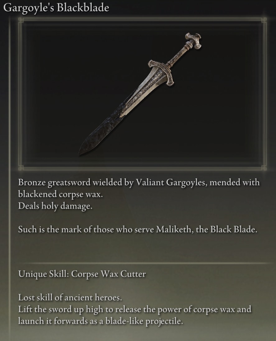 Elden Ring Greatswords - Gargoyle's Blackblade