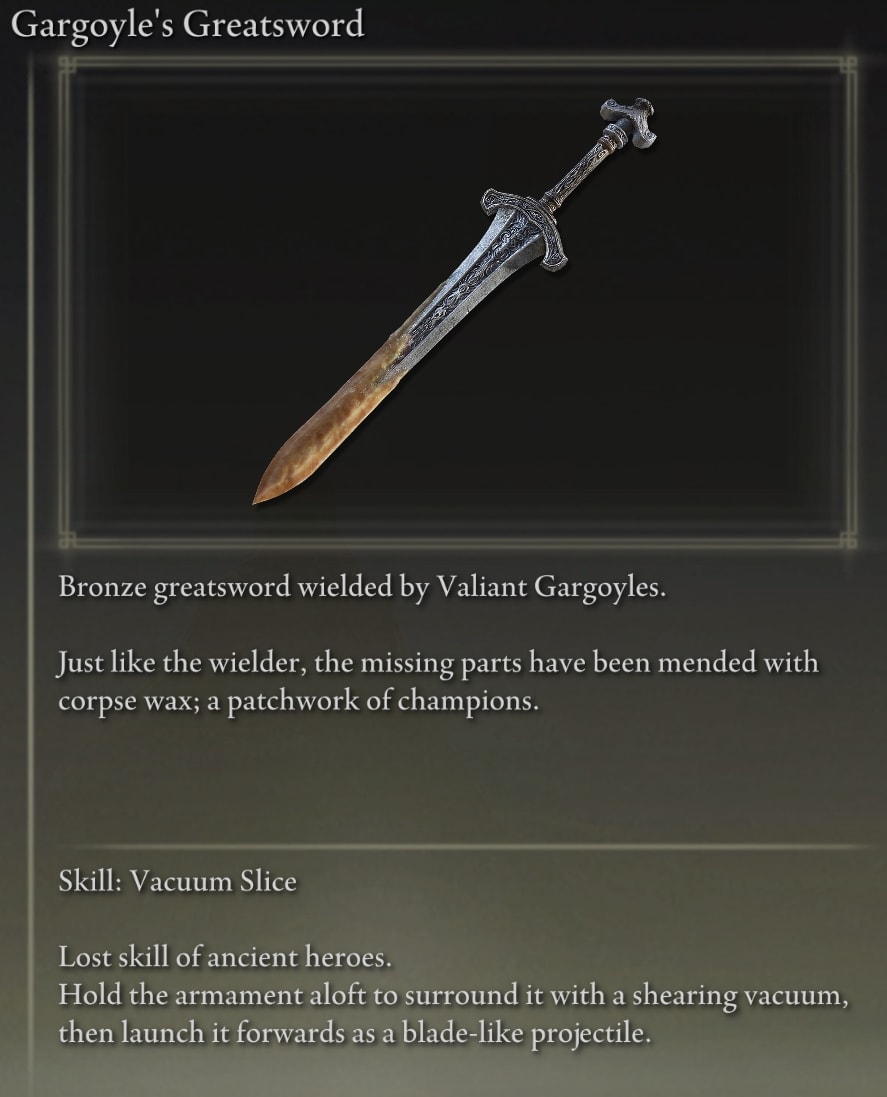 Elden Ring Greatswords - Gargoyle's Greatsword