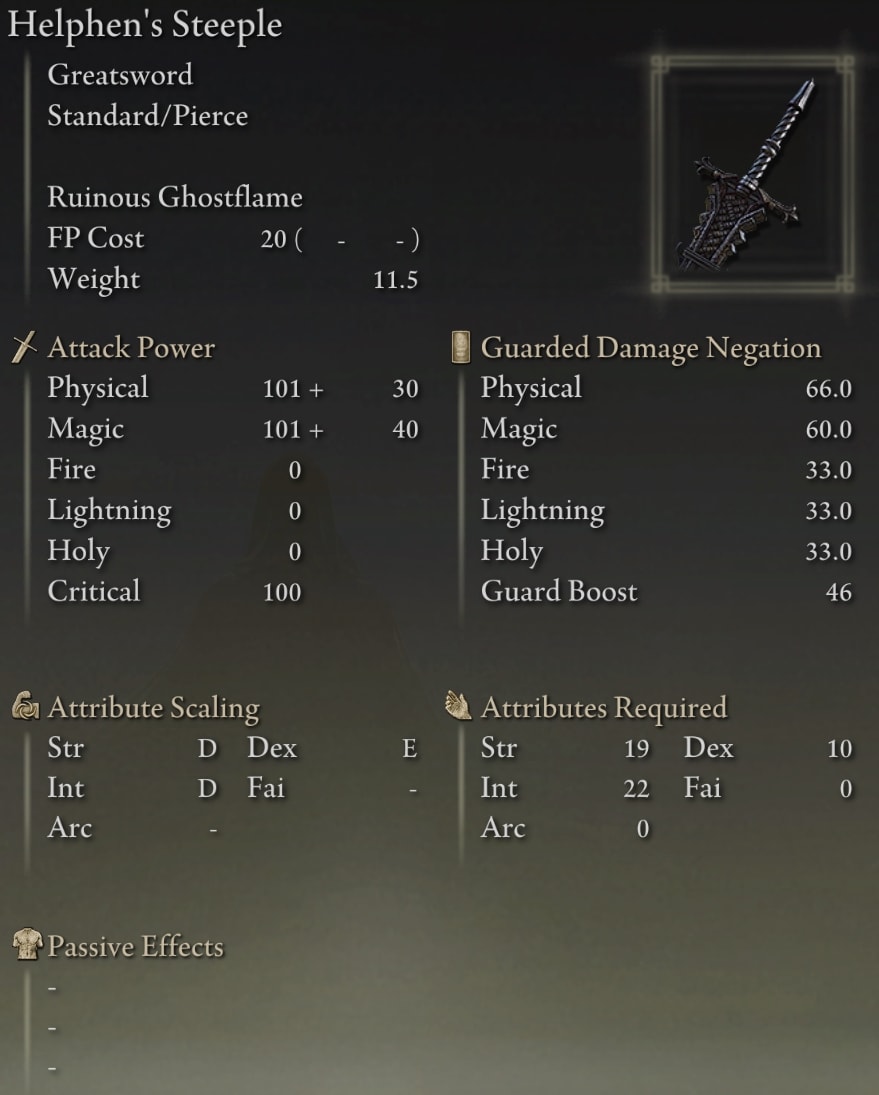 Elden Ring Greatswords - Helphen's Steeple stats