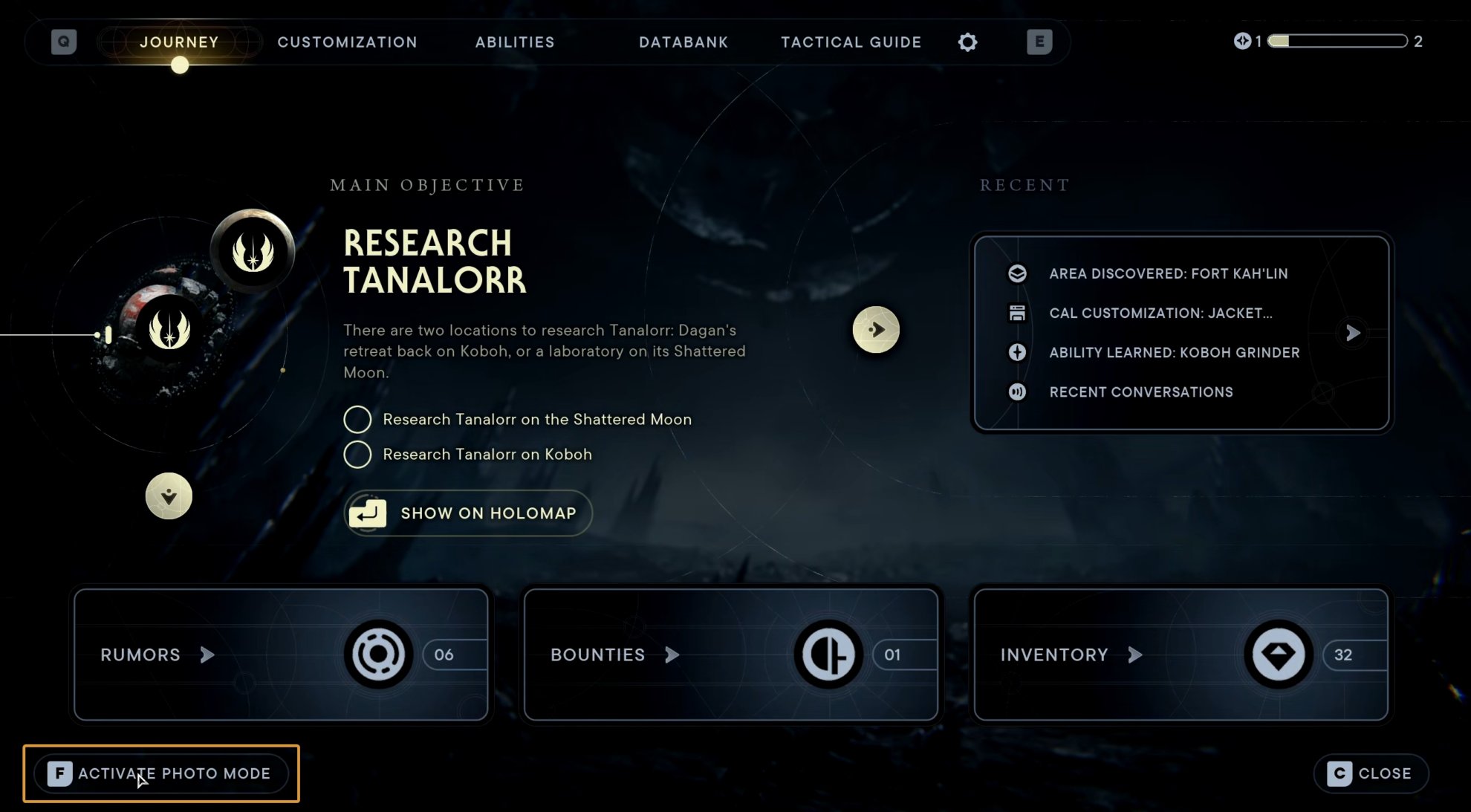 How to access Photo Mode in Jedi Survivor from the main game screeen