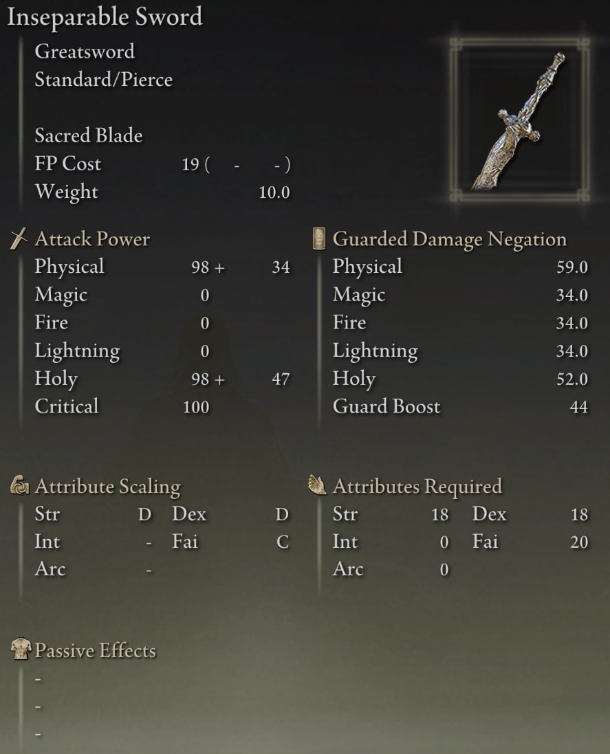 Elden Ring Greatswords - Inseparable Sword stats