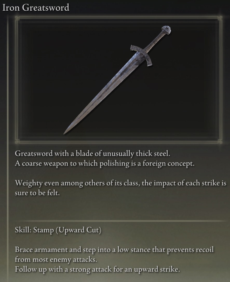 Elden Ring Greatswords - Iron Greatsword