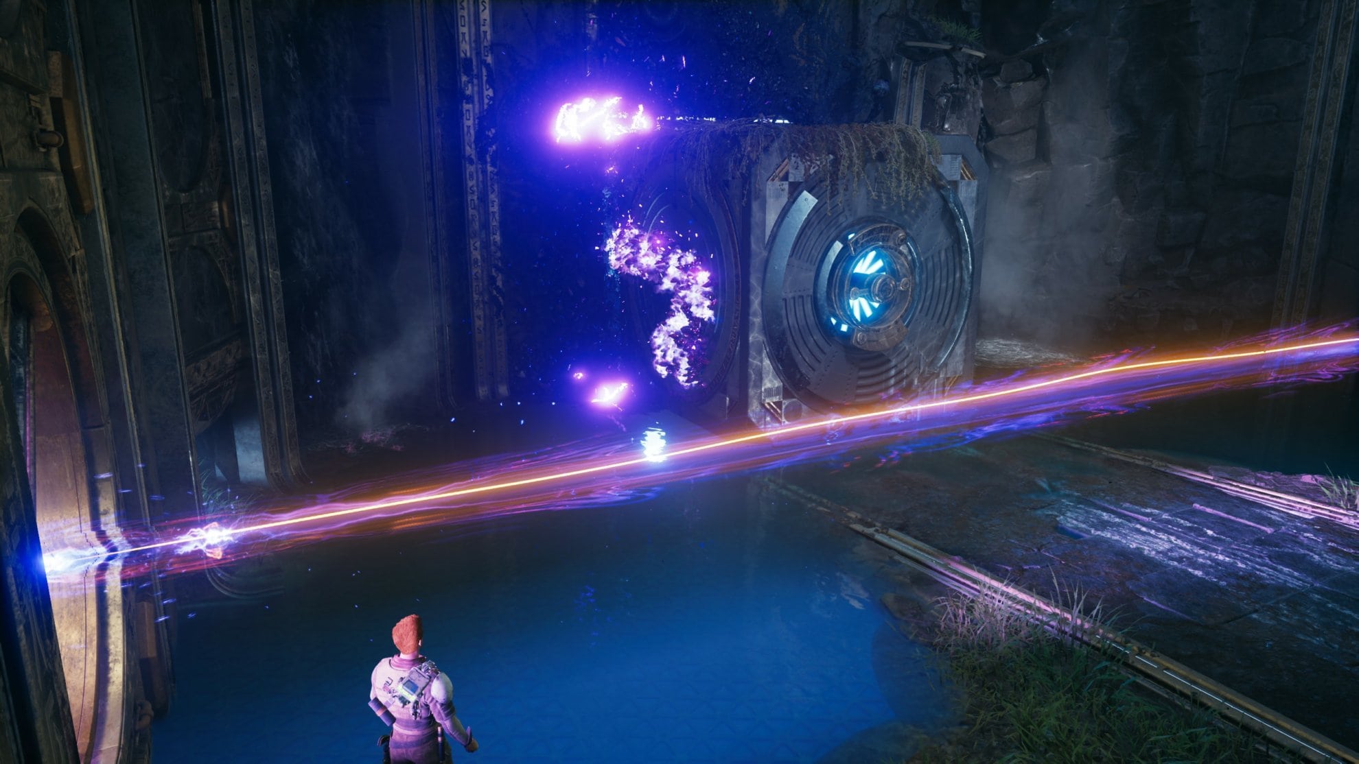 Place Koboh Matter on the side of the cube to ignite it, then push it back towards the end of the room where the Koboh Barrier is