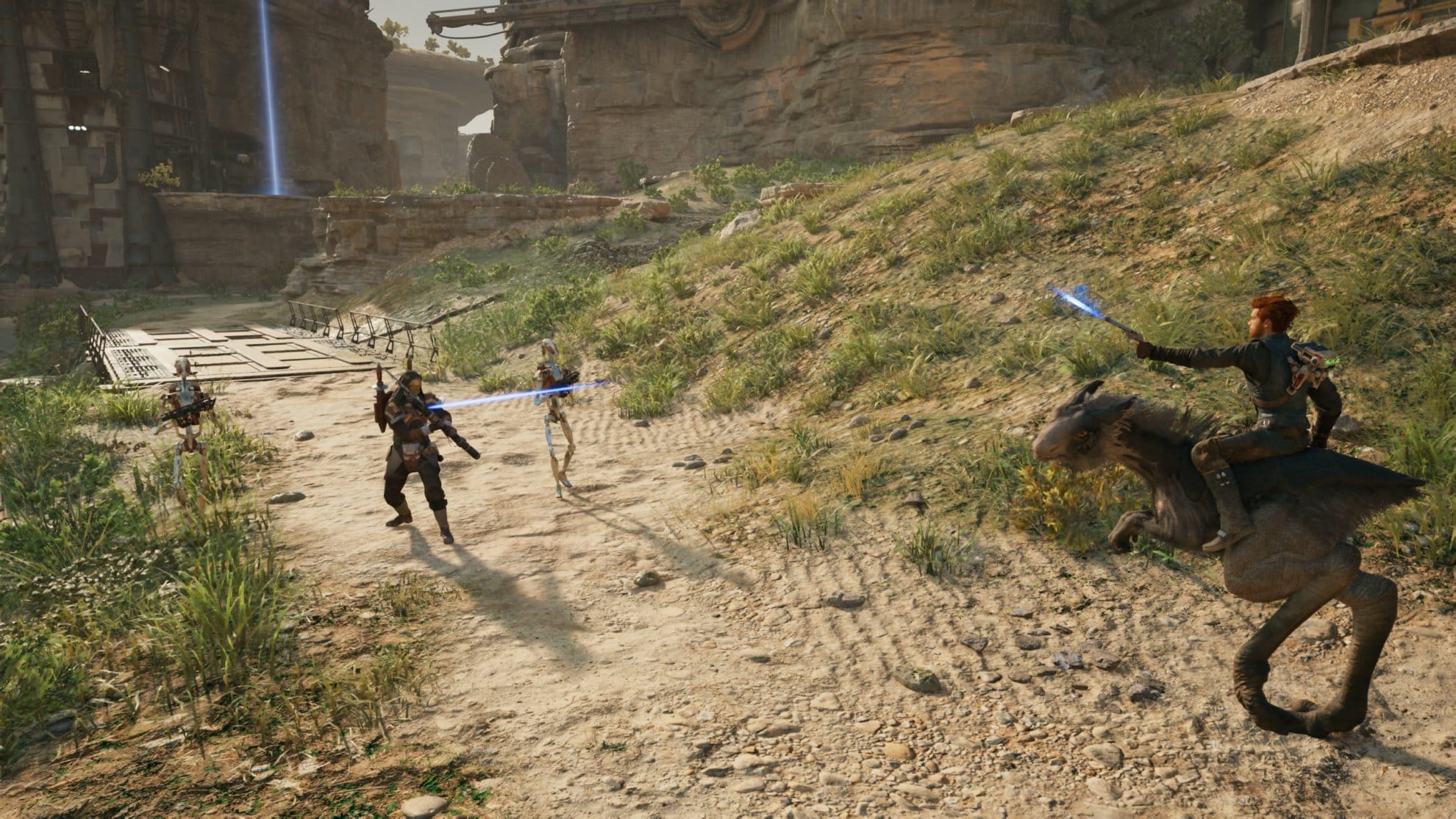 Fighting using a blaster while mounted