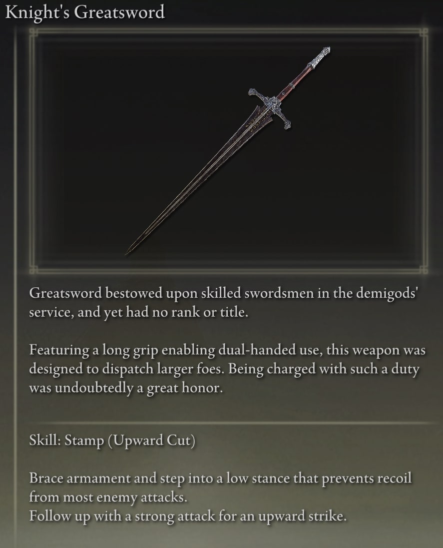 Elden Ring Greatswords - Knight's Greatsword