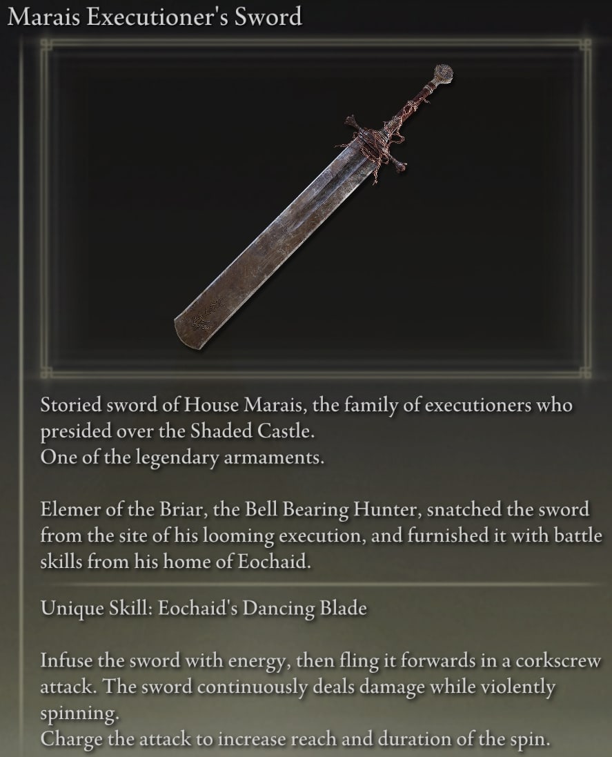 Elden Ring Greatswords - Marais Executioner's Sword