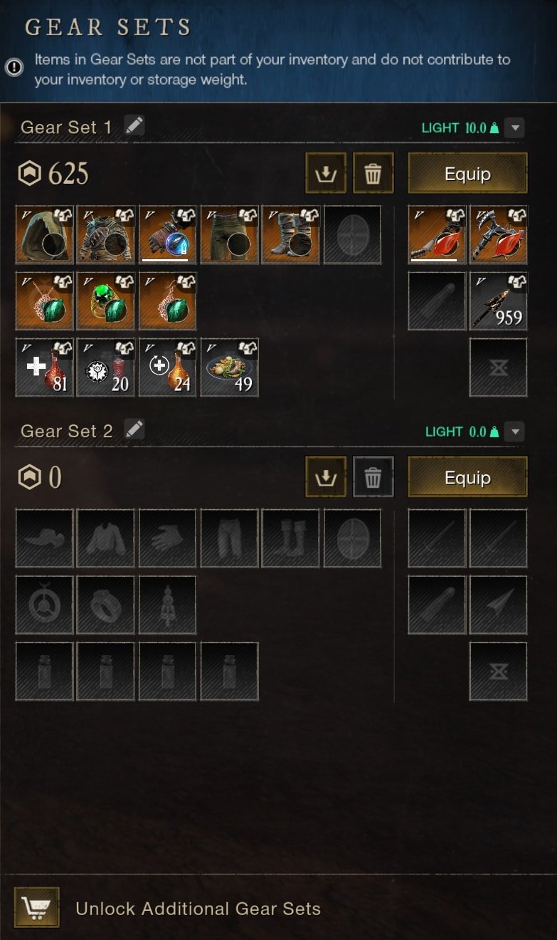 New World Gear Set Storage - Window Overview