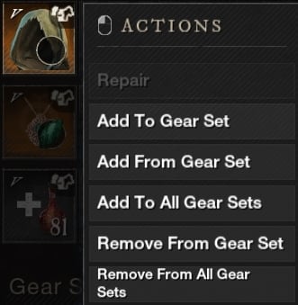 How to use Gear Set Storage - how to assign or remove gear sets