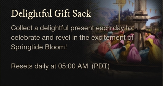 New World Springtide Bloom Event Guide - delightful gift sack