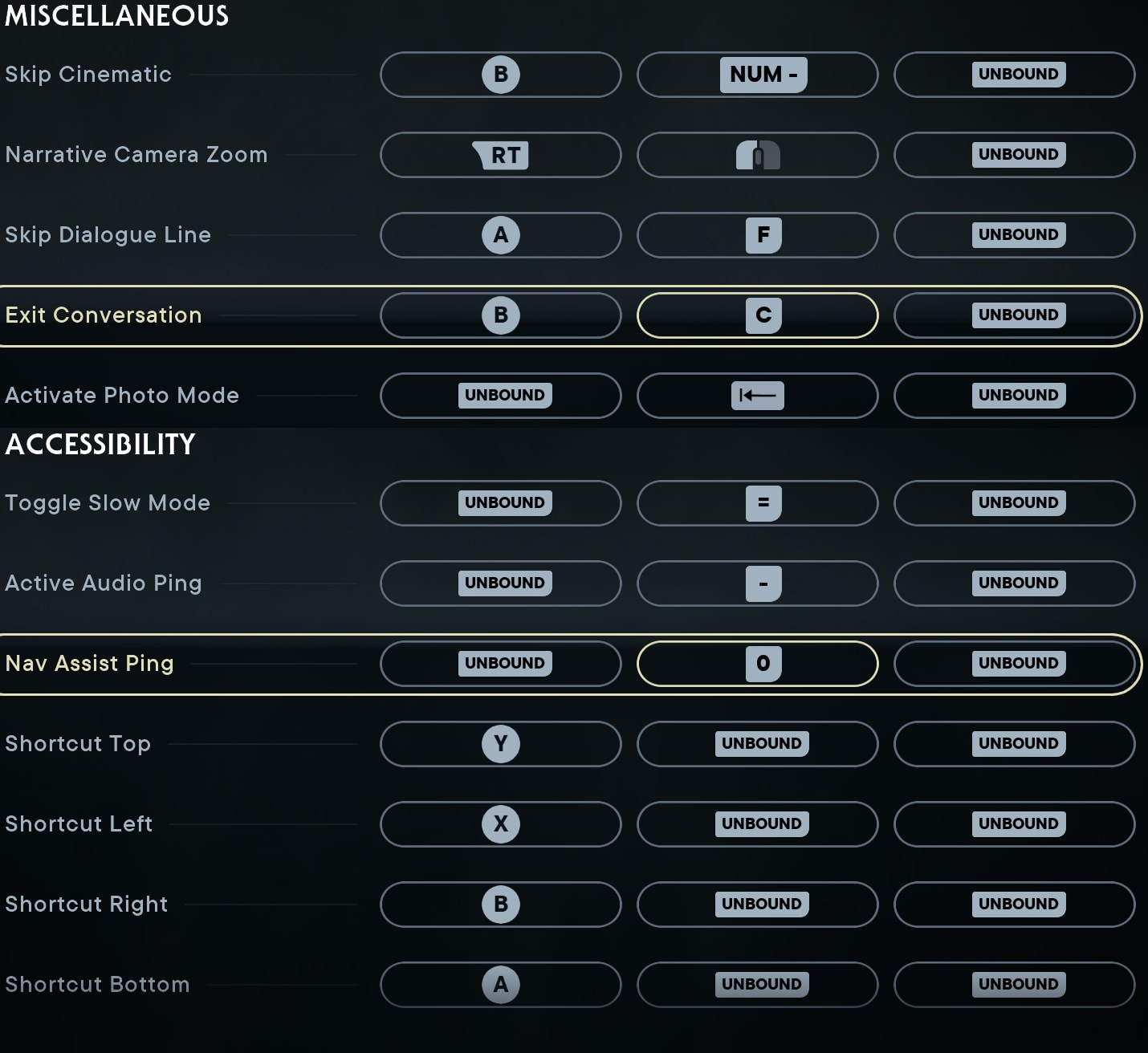Miscellaneous and Accessibility Console Controls