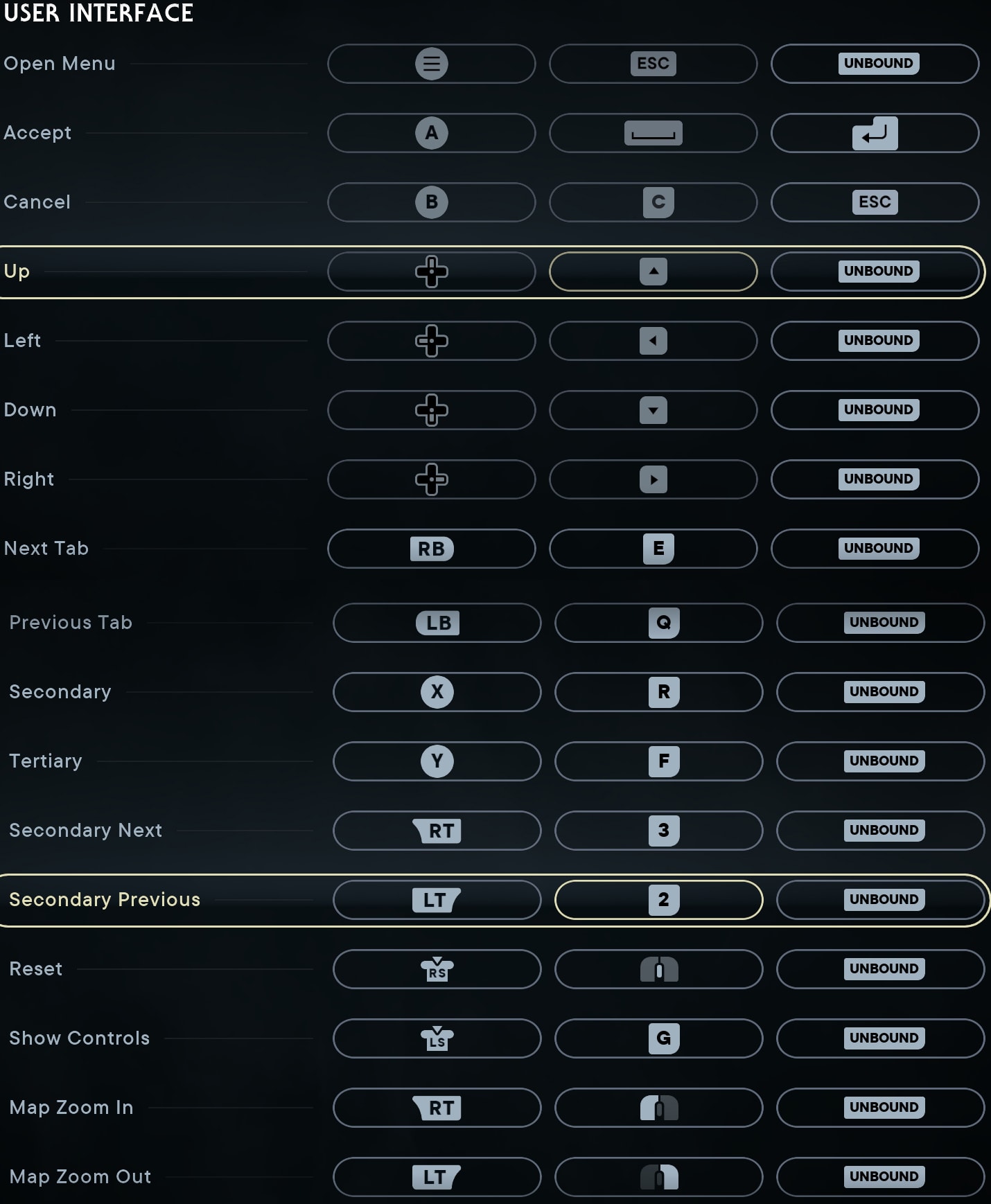 In-Menu Controls in Jedi Survivor